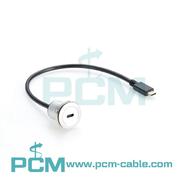 USB C Round Panel Mount Extension Cable