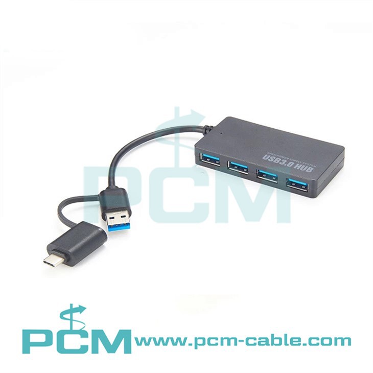 Kelajuan Tinggi {{0}}Port USB 3.0 Hab dengan Penyesuai USB 3.0 A To C