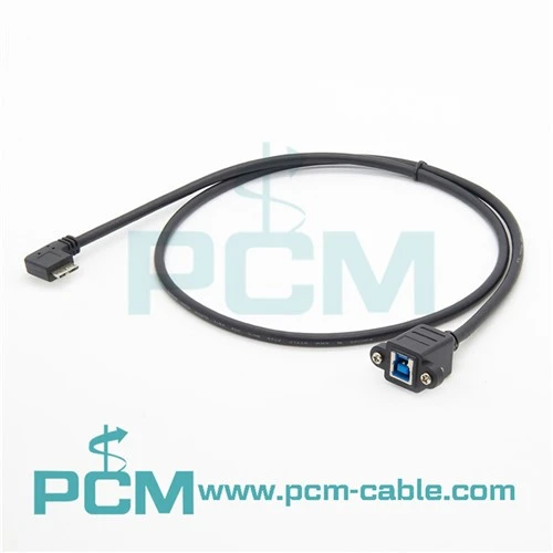 Sudut USB 3.0 Jenis B Ke Kabel Mikro B dengan Skru Pemasangan Panel