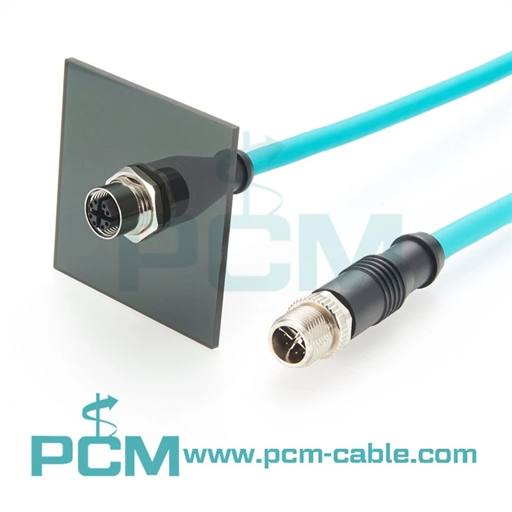 Kategori 6A M 12 8 POSISI X CODE SF/UTP Kabel Perindustrian - Lelaki ke Bulkhead Perempuan