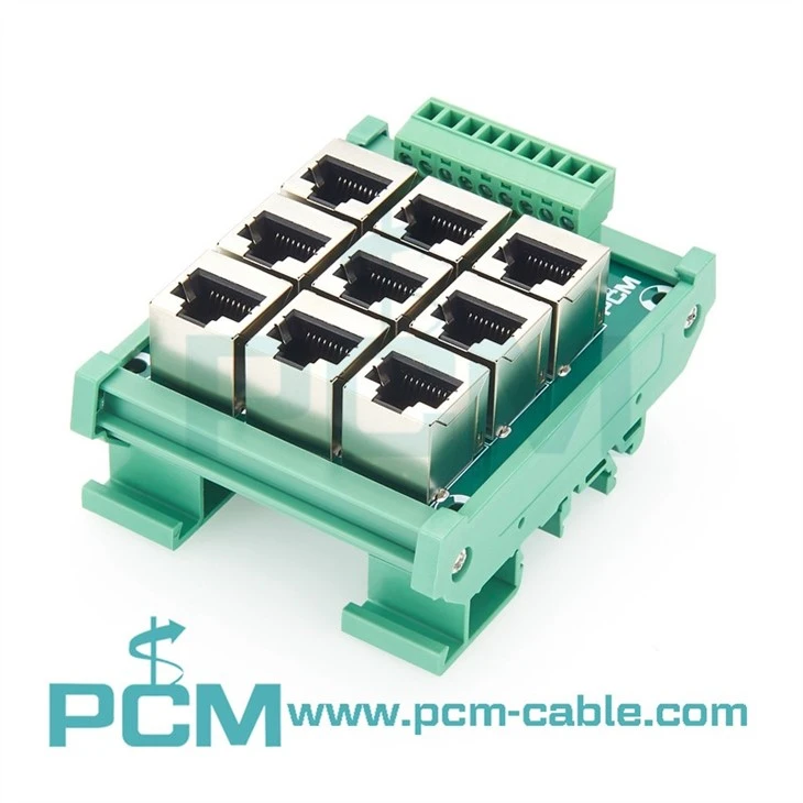 RJ45 8p8c Jack 9 Way Bus Card, Din Rail Mounted Ethernet Connector Distribution Breakout Card Vertical Jack Terminal Block Connector