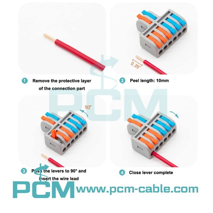 Reusable Wire Connectors 2 in 6 Out Lever Nut Conductor Terminal Blocks AWG28-15 Wire Push Cable Connector