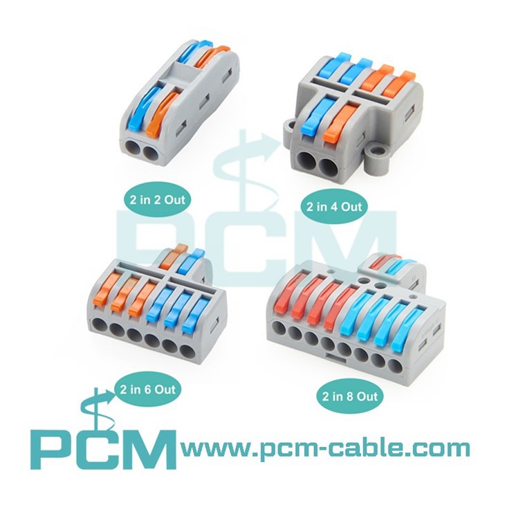 2 Way In, 6 Way Out Quick Wire Inline Splice Lever Lock Terminal Block Connector Splitter