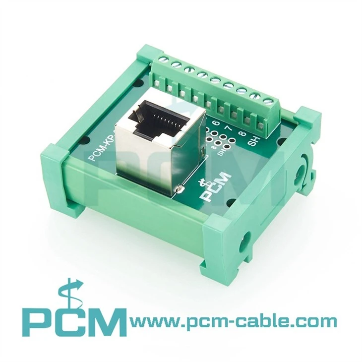 Industrial Vertical RJ45 Breakout to Terminal Block for DIN Rail Mounting