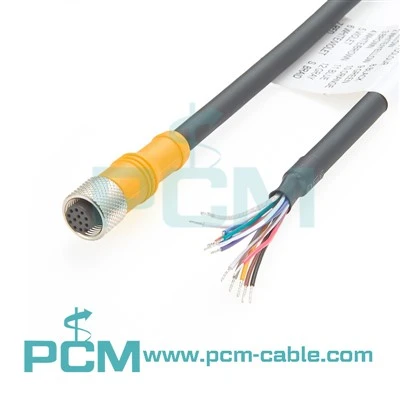 Kabel Breakout M 12 12 pin ke Lead Flying untuk Sistem Visi Perindustrian