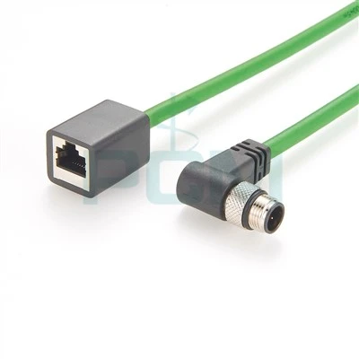 M12 D Kod 4 Kedudukan Sudut Kanan Lelaki Ke RJ45 Female Kabel Profinet Kabel 22 AWG Foil Berlindung