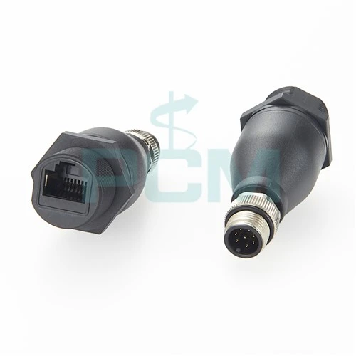 M12 Ke RJ45 Bulkhead Adapter Kalis Air M12 A Kod 8 Pin Male To RJ45 Jack Straight